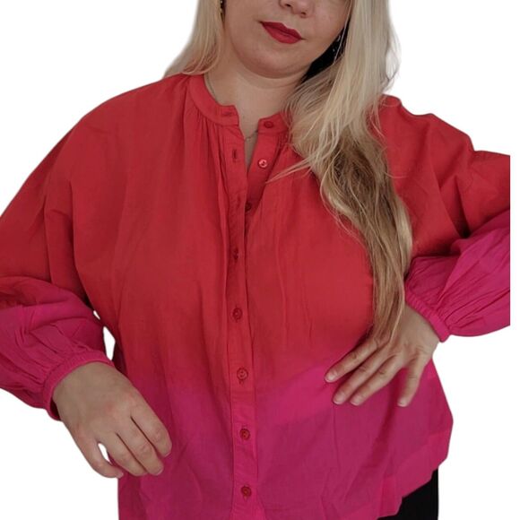 Maia Bergman | Iza Ombre Pink Red Blouse Button Front NWT M Cotton Boho Valentin - Picture 6 of 13